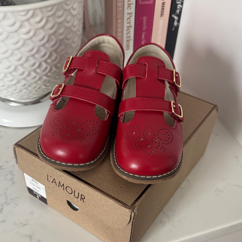 L'Amour Double Strap Red Dress Shoes for Kids